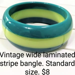 Vintage Wide Laminated Stripe Bangle in Teal and Highlighter Yellow Standard Siz